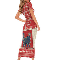 Yule Cat And Yule Lads Short Sleeve Bodycon Dress Cute Retro Style - Wonder Print Shop