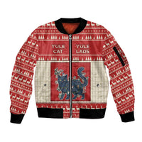 Yule Cat And Yule Lads Sleeve Zip Bomber Jacket Cute Retro Style - Wonder Print Shop