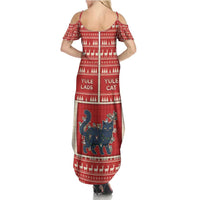 Yule Cat And Yule Lads Summer Maxi Dress Cute Retro Style - Wonder Print Shop