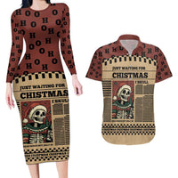 Skull Christmas Couples Matching Long Sleeve Bodycon Dress and Hawaiian Shirt Newspaper Retro Style - Wonder Print Shop