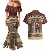 Skull Christmas Couples Matching Mermaid Dress and Hawaiian Shirt Newspaper Retro Style - Wonder Print Shop