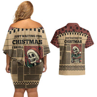 Skull Christmas Couples Matching Off Shoulder Short Dress and Hawaiian Shirt Newspaper Retro Style - Wonder Print Shop