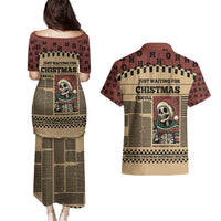 Skull Christmas Couples Matching Puletasi and Hawaiian Shirt Newspaper Retro Style - Wonder Print Shop