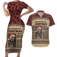 Skull Christmas Couples Matching Short Sleeve Bodycon Dress and Hawaiian Shirt Newspaper Retro Style - Wonder Print Shop