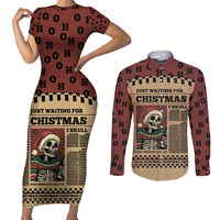 Skull Christmas Couples Matching Short Sleeve Bodycon Dress and Long Sleeve Button Shirt Newspaper Retro Style - Wonder Print Shop