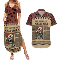 Skull Christmas Couples Matching Summer Maxi Dress and Hawaiian Shirt Newspaper Retro Style - Wonder Print Shop