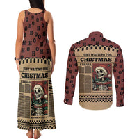Skull Christmas Couples Matching Tank Maxi Dress and Long Sleeve Button Shirt Newspaper Retro Style - Wonder Print Shop