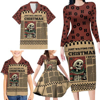 Skull Christmas Family Matching Long Sleeve Bodycon Dress and Hawaiian Shirt Newspaper Retro Style - Wonder Print Shop