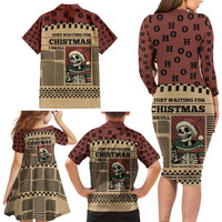 Skull Christmas Family Matching Long Sleeve Bodycon Dress and Hawaiian Shirt Newspaper Retro Style - Wonder Print Shop