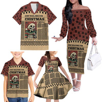Skull Christmas Family Matching Off The Shoulder Long Sleeve Dress and Hawaiian Shirt Newspaper Retro Style - Wonder Print Shop