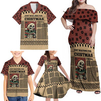 Skull Christmas Family Matching Off Shoulder Maxi Dress and Hawaiian Shirt Newspaper Retro Style - Wonder Print Shop