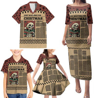 Skull Christmas Family Matching Puletasi and Hawaiian Shirt Newspaper Retro Style - Wonder Print Shop