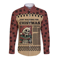 Skull Christmas Long Sleeve Button Shirt Newspaper Retro Style - Wonder Print Shop