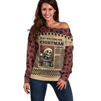 Skull Christmas Off Shoulder Sweater Newspaper Retro Style - Wonder Print Shop