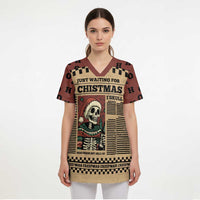 Skull Christmas Scrub Top Newspaper Retro Style - Wonder Print Shop