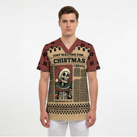 Skull Christmas Scrub Top Newspaper Retro Style - Wonder Print Shop