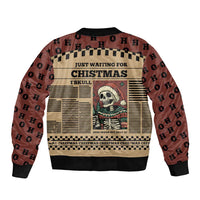 Skull Christmas Sleeve Zip Bomber Jacket Newspaper Retro Style - Wonder Print Shop