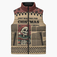 Skull Christmas Sleeveless Puffer Jacket Newspaper Retro Style - Wonder Print Shop