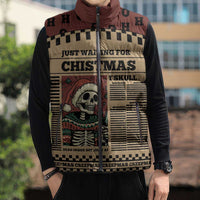 Skull Christmas Sleeveless Puffer Jacket Newspaper Retro Style - Wonder Print Shop