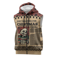 Skull Christmas Sleeveless Zip Hoodie Newspaper Retro Style - Wonder Print Shop