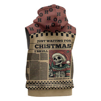 Skull Christmas Sleeveless Zip Hoodie Newspaper Retro Style - Wonder Print Shop