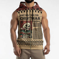 Skull Christmas Sleeveless Zip Hoodie Newspaper Retro Style - Wonder Print Shop