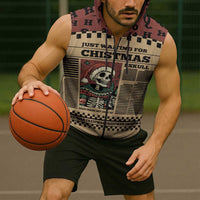 Skull Christmas Sleeveless Zip Hoodie Newspaper Retro Style - Wonder Print Shop