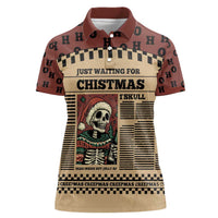 Skull Christmas Women Polo Shirt Newspaper Retro Style - Wonder Print Shop