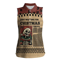 Skull Christmas Women Sleeveless Polo Shirt Newspaper Retro Style - Wonder Print Shop