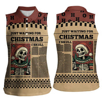 Skull Christmas Women Sleeveless Polo Shirt Newspaper Retro Style - Wonder Print Shop