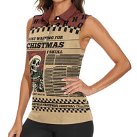 Skull Christmas Women Sleeveless Polo Shirt Newspaper Retro Style - Wonder Print Shop