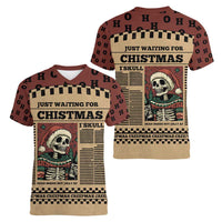 Skull Christmas Women V-Neck T-Shirt Newspaper Retro Style - Wonder Print Shop