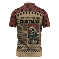 Skull Christmas Zipper Polo Shirt Newspaper Retro Style - Wonder Print Shop