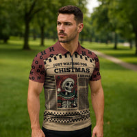 Skull Christmas Zipper Polo Shirt Newspaper Retro Style - Wonder Print Shop