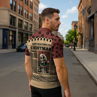 Skull Christmas Zipper Polo Shirt Newspaper Retro Style - Wonder Print Shop