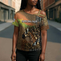 Personalized Burkina Faso Cross Shoulder Shirt African Tribal Horse Patchwork Style - Wonder Print Shop