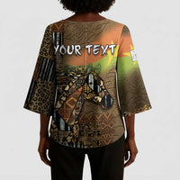 Personalized Burkina Faso Kimono Sleeve Blouse African Tribal Horse Patchwork Style - Wonder Print Shop