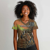 Personalized Burkina Faso Women V-Neck T-Shirt African Tribal Horse Patchwork Style - Wonder Print Shop