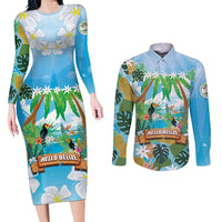 Toucan Belize Couples Matching Long Sleeve Bodycon Dress and Long Sleeve Button Shirt Tropical Vibes DT05