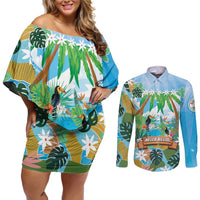 Toucan Belize Couples Matching Off Shoulder Short Dress and Long Sleeve Button Shirt Tropical Vibes DT05