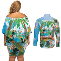 Toucan Belize Couples Matching Off Shoulder Short Dress and Long Sleeve Button Shirt Tropical Vibes DT05