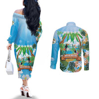Toucan Belize Couples Matching Off The Shoulder Long Sleeve Dress and Long Sleeve Button Shirt Tropical Vibes DT05