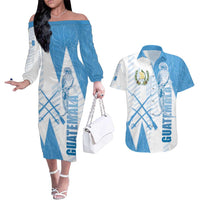Guatemala Couples Matching Off The Shoulder Long Sleeve Dress and Hawaiian Shirt Quetzal Bird Guatemalan Soul DT05