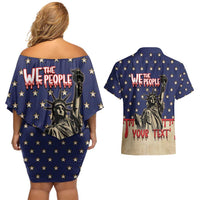 Personalized USA 4th Of July Couples Matching Off Shoulder Short Dress and Hawaiian Shirt We The People - Wonder Print Shop