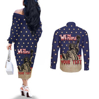 Personalized USA 4th Of July Couples Matching Off The Shoulder Long Sleeve Dress and Long Sleeve Button Shirt We The People - Wonder Print Shop