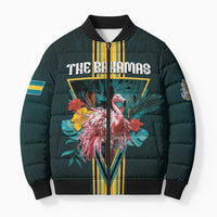 Personalized The Bahamas Bomber Puffer Jacket The Flamingo Tropical Flowers - Wonder Print Shop