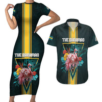 Personalized The Bahamas Couples Matching Short Sleeve Bodycon Dress and Hawaiian Shirt The Flamingo Tropical Flowers - Wonder Print Shop