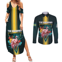 Personalized The Bahamas Couples Matching Summer Maxi Dress and Long Sleeve Button Shirt The Flamingo Tropical Flowers - Wonder Print Shop