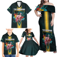 Personalized The Bahamas Family Matching Off Shoulder Maxi Dress and Hawaiian Shirt The Flamingo Tropical Flowers - Wonder Print Shop