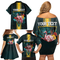 Personalized The Bahamas Family Matching Off Shoulder Short Dress and Hawaiian Shirt The Flamingo Tropical Flowers - Wonder Print Shop